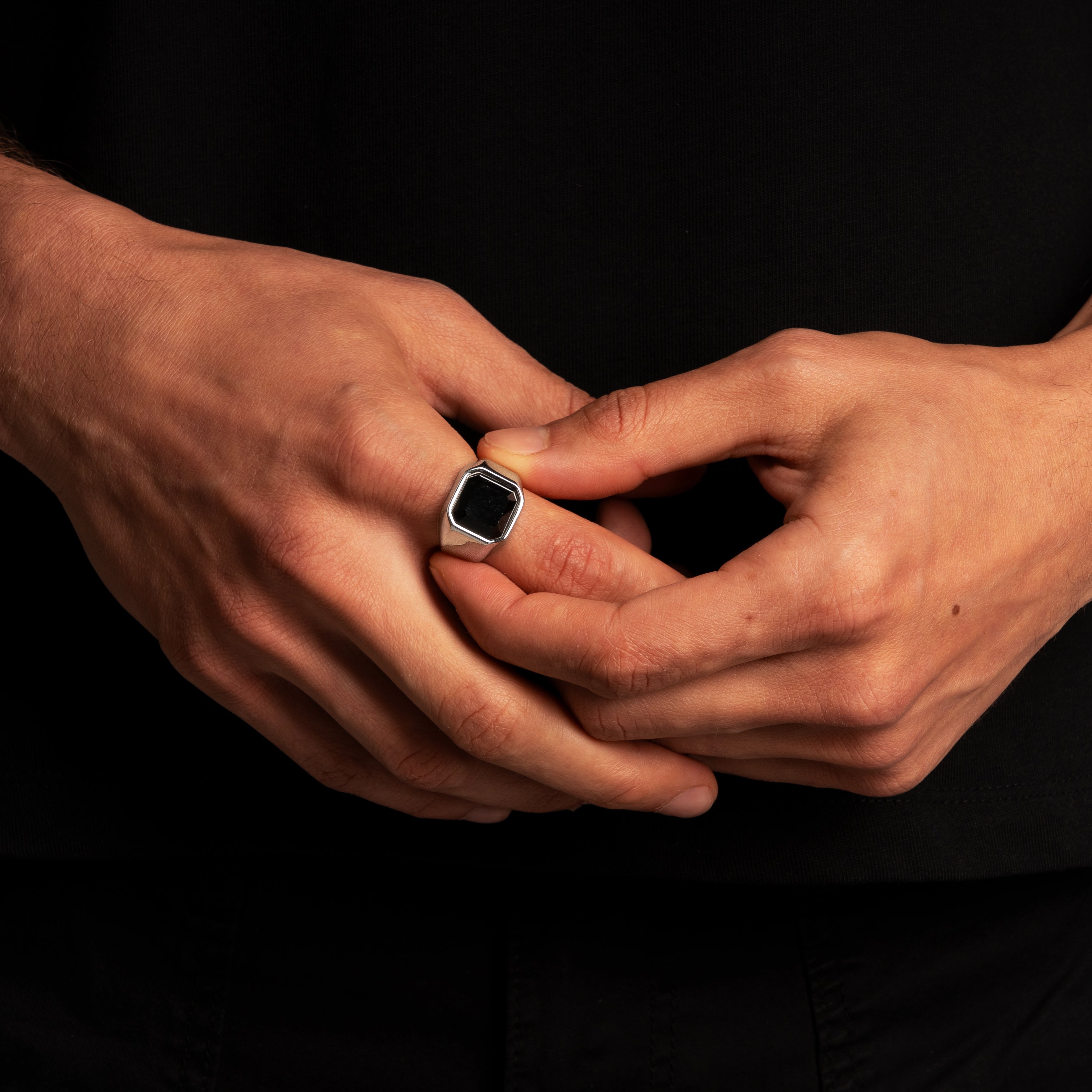 SQUARE STONE SIGNET RING (SILVER)