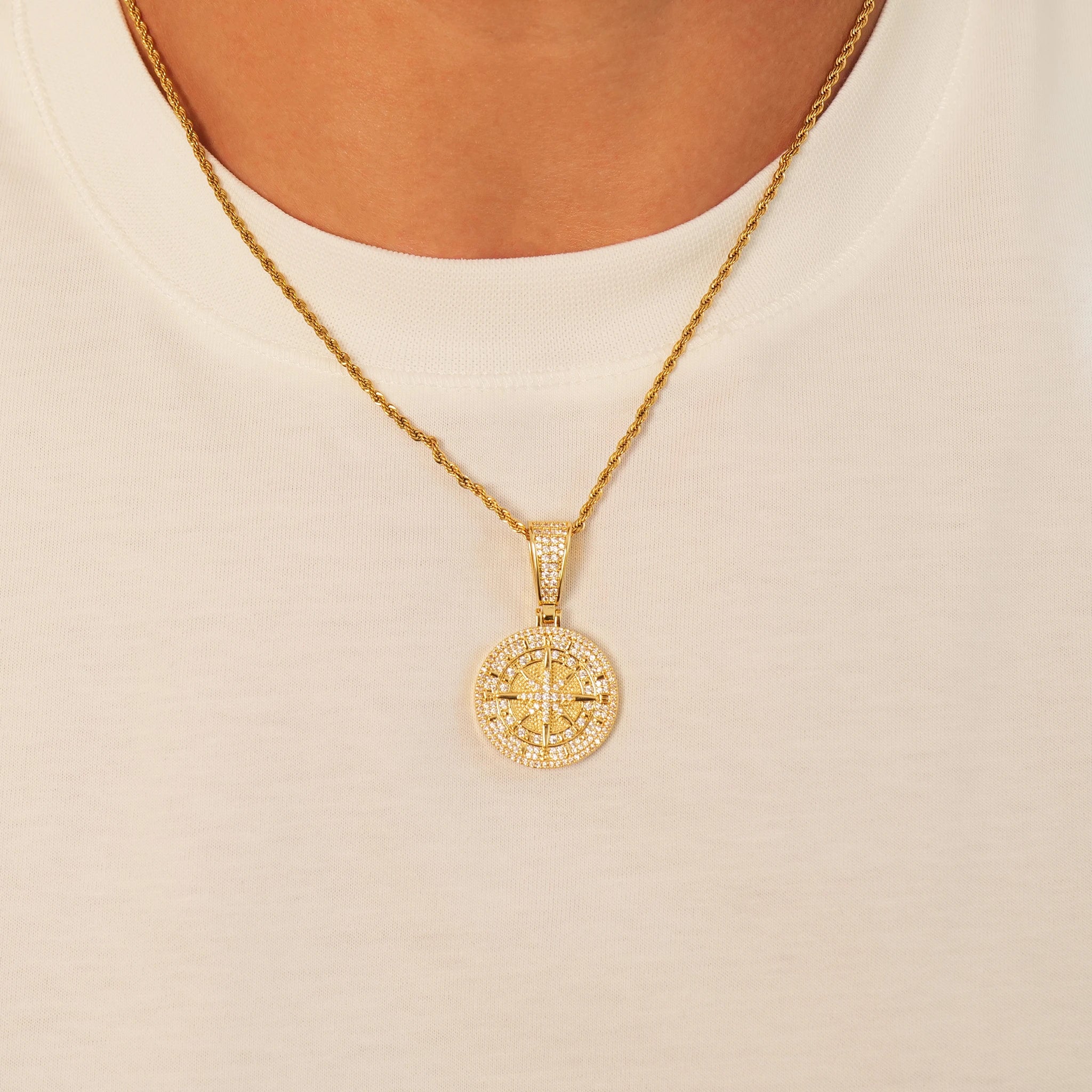 Iced Compass Pendant (Gold)