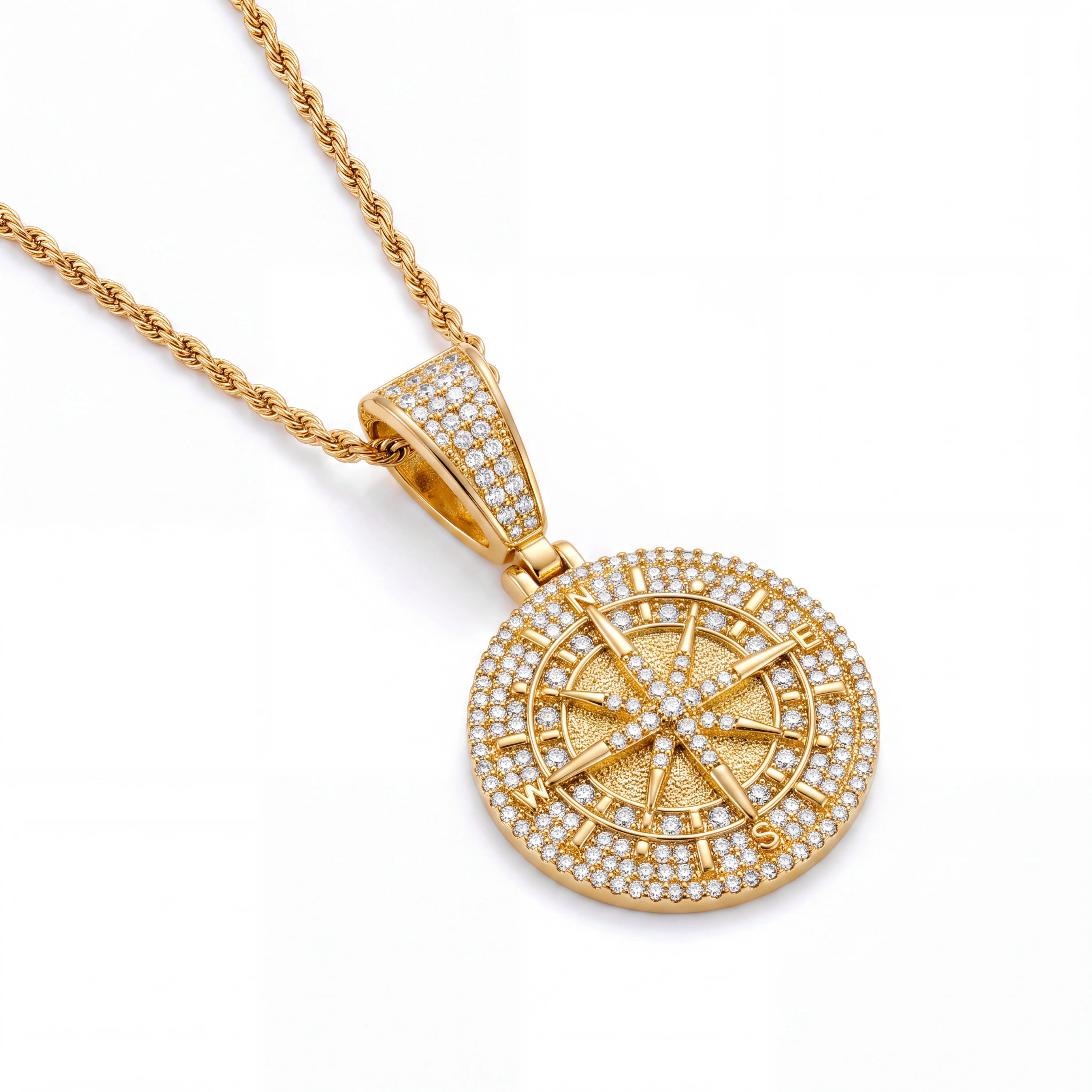 Iced Compass Pendant (Gold)