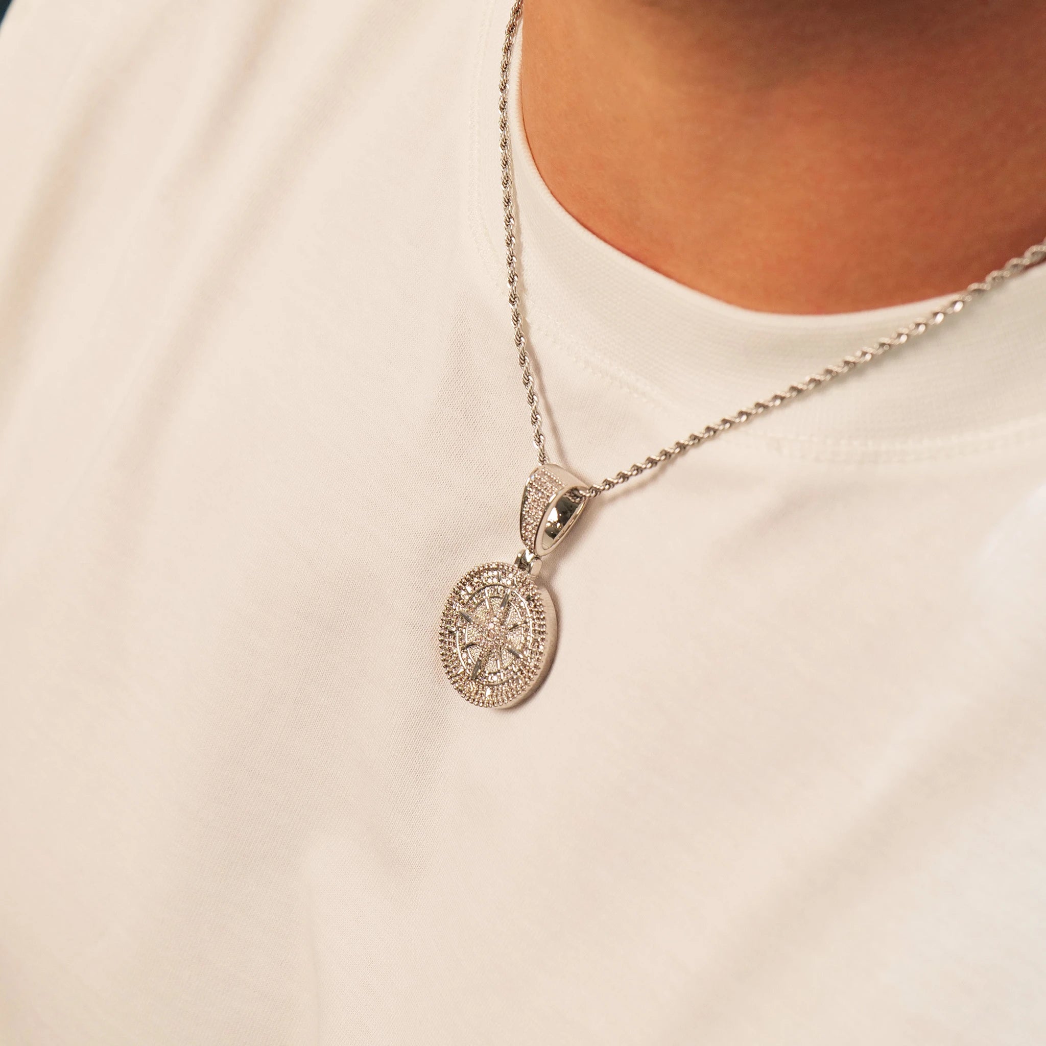 Iced Compass Pendant (Silver)