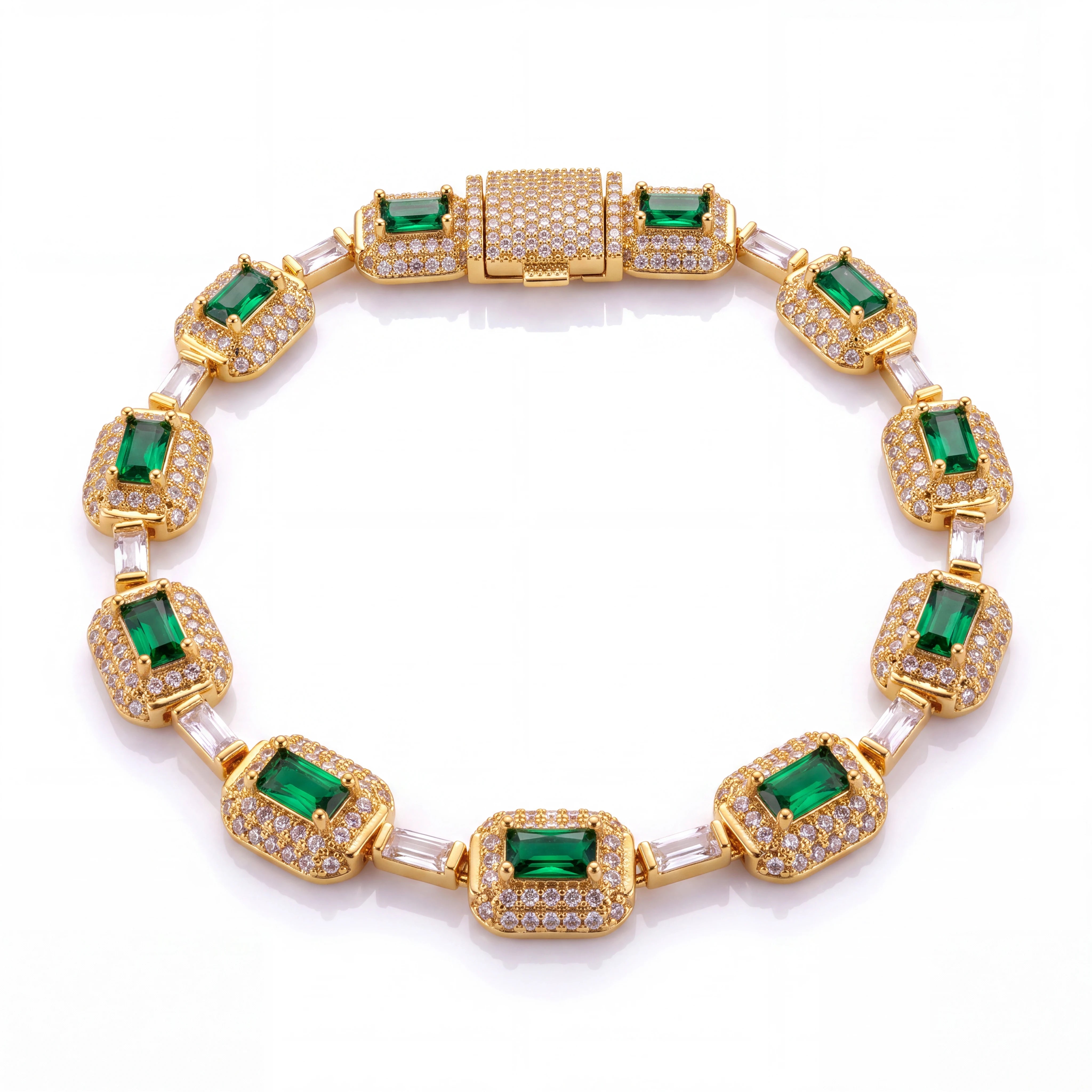 Emerald Green Iced Bracelet (Gold)