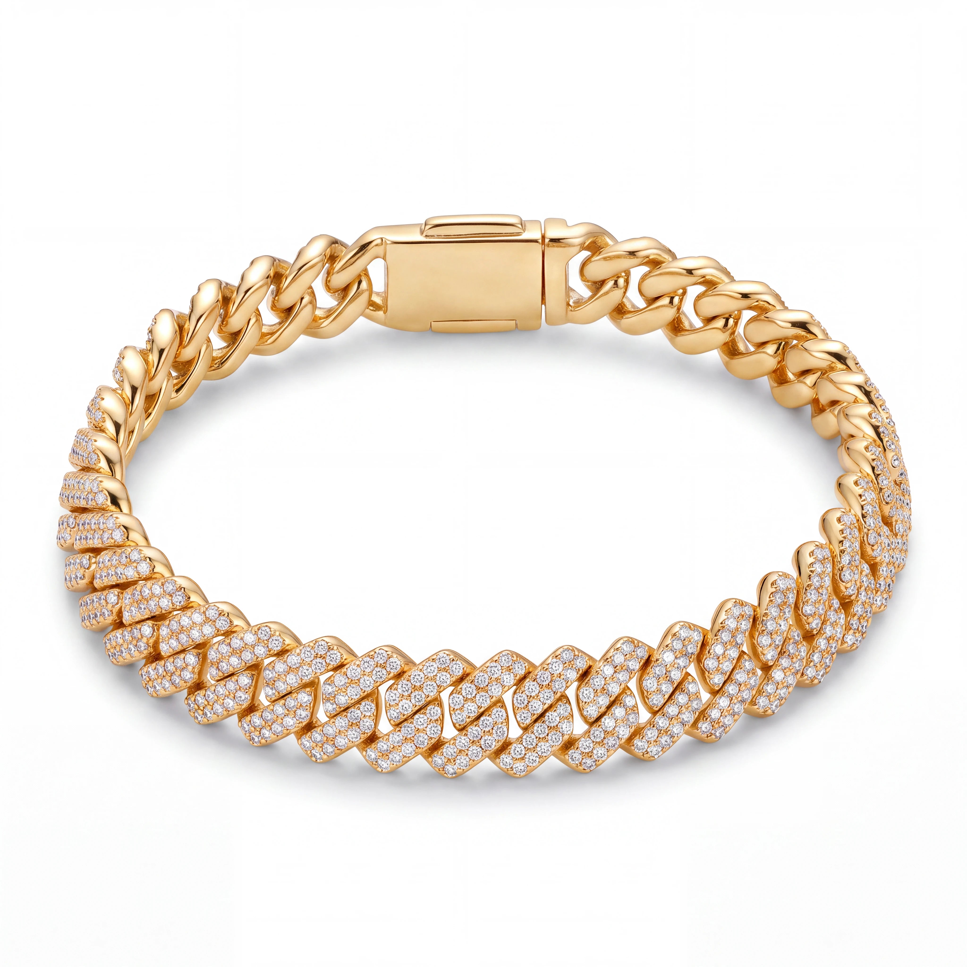 Prong Link Iced Cuban Bracelet (Gold)