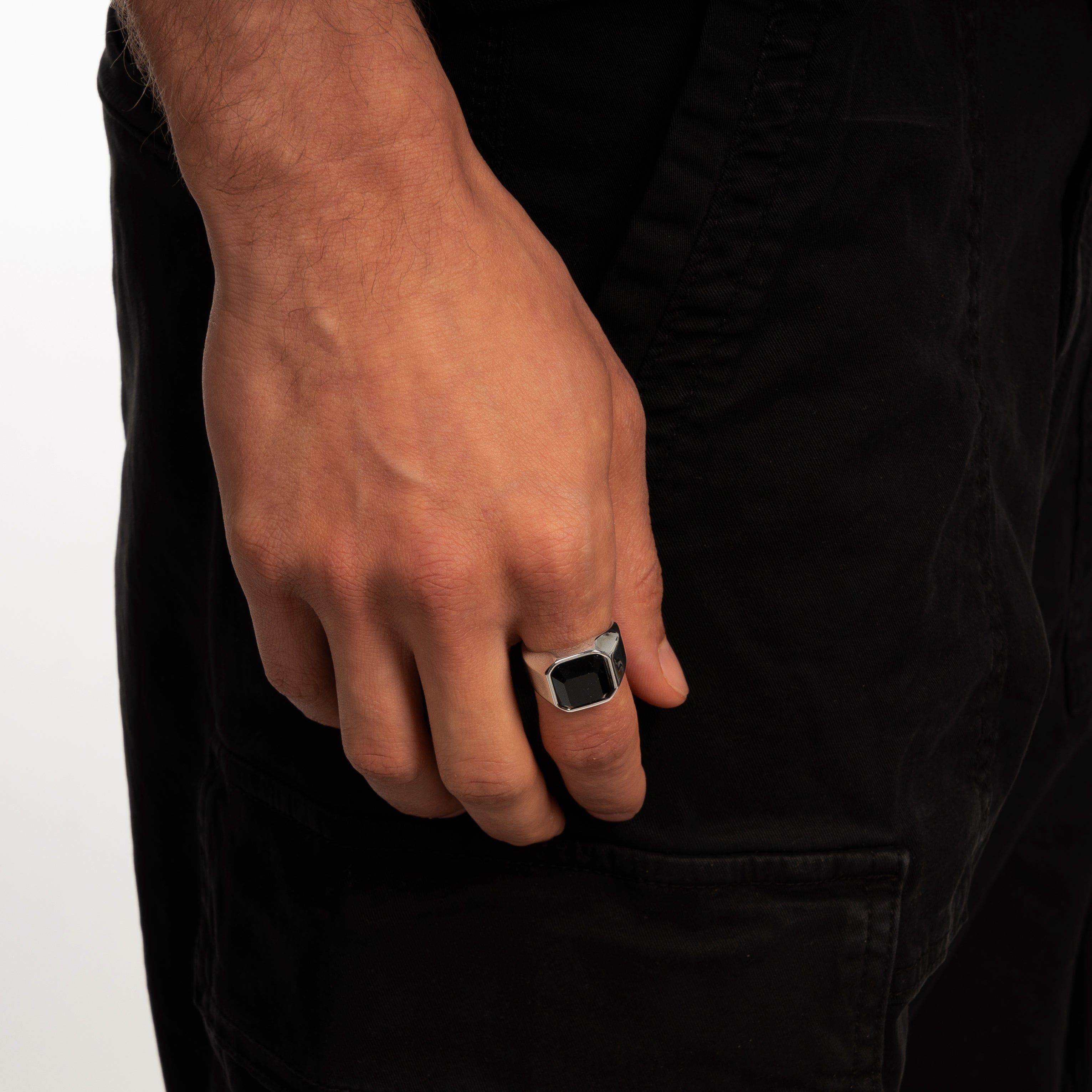 SQUARE STONE SIGNET RING (SILVER)
