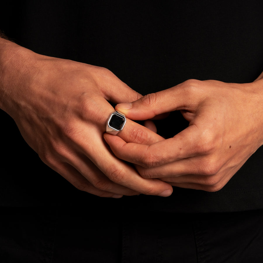 SQUARE STONE SIGNET RING (SILVER)