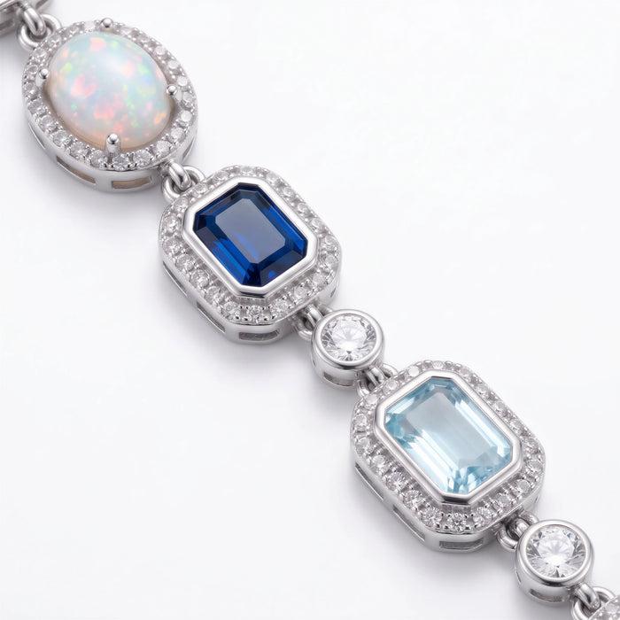 Blue Sapphire Gemstone Bracelet (Silver)