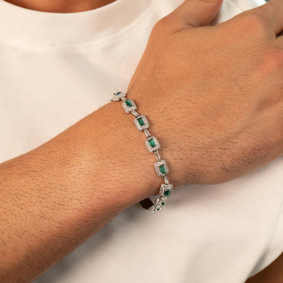 Emerald Green Iced Bracelet (Silver)
