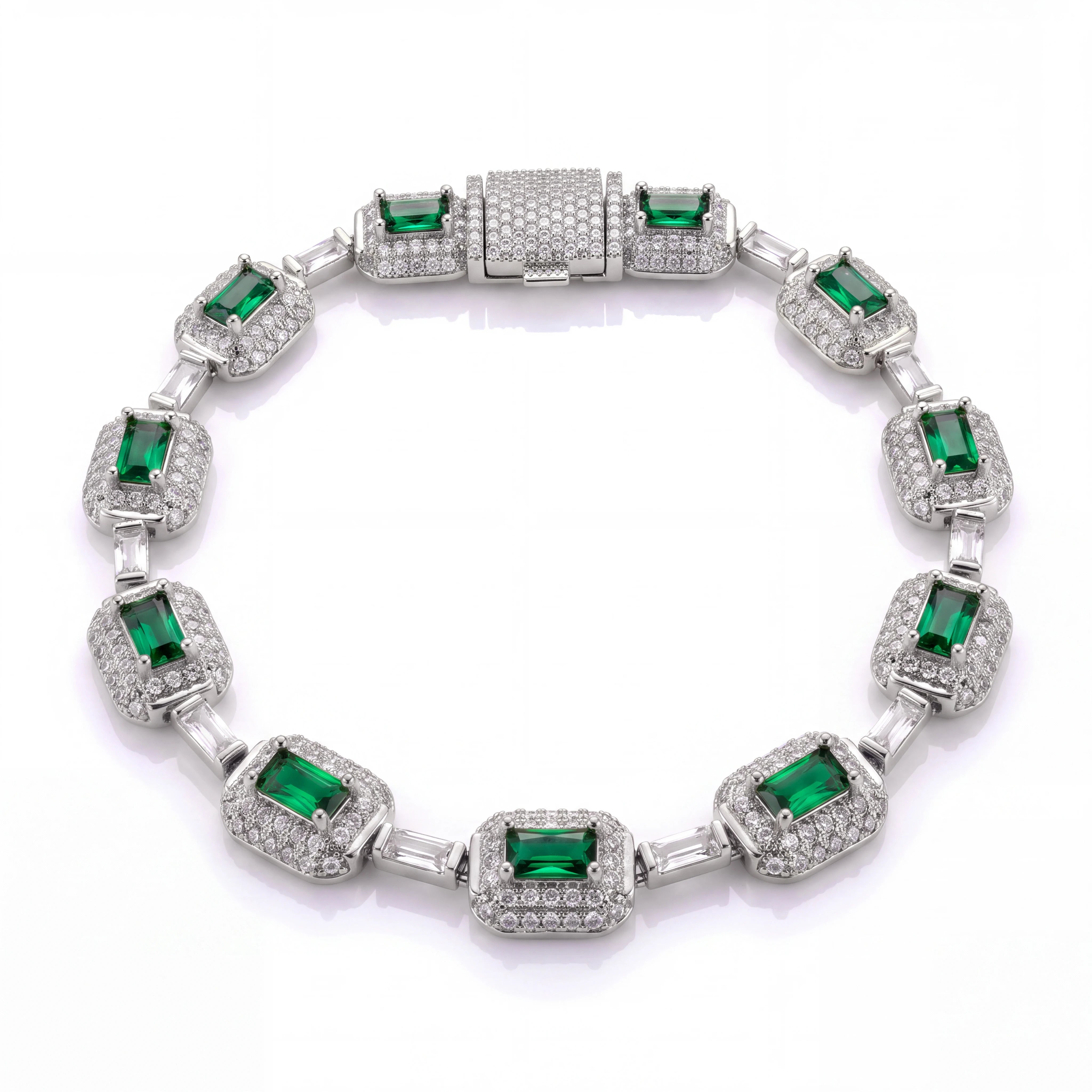 Emerald Green Iced Bracelet (Silver)