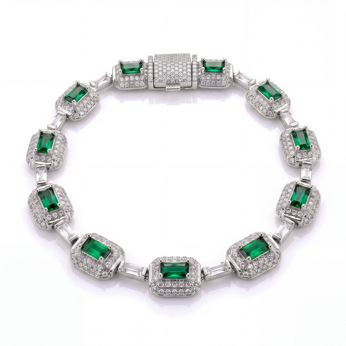 Emerald Green Iced Bracelet (Silver)