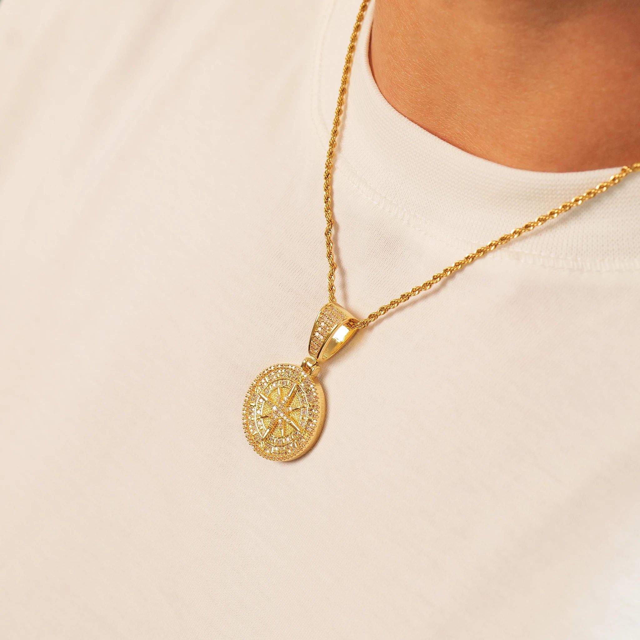 Iced Compass Pendant (Gold)