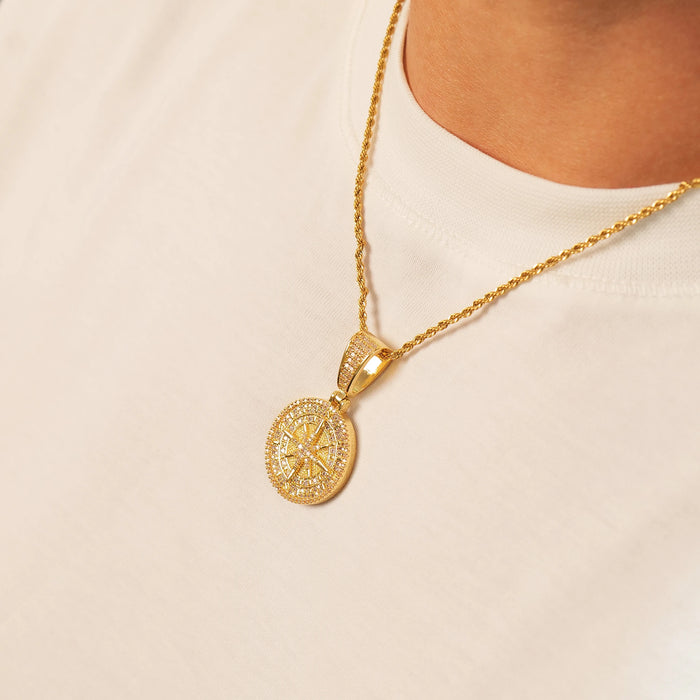 Iced Compass Pendant (Gold)