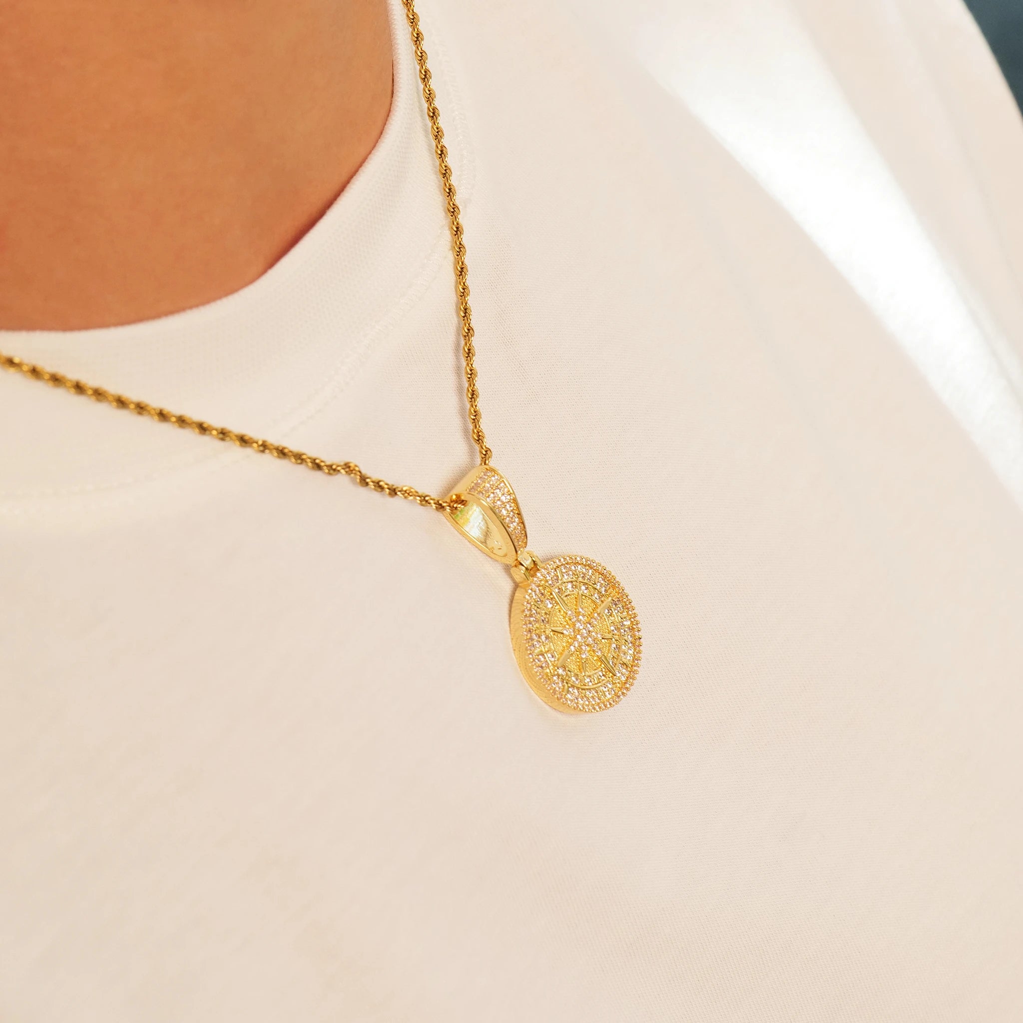 Iced Compass Pendant (Gold)