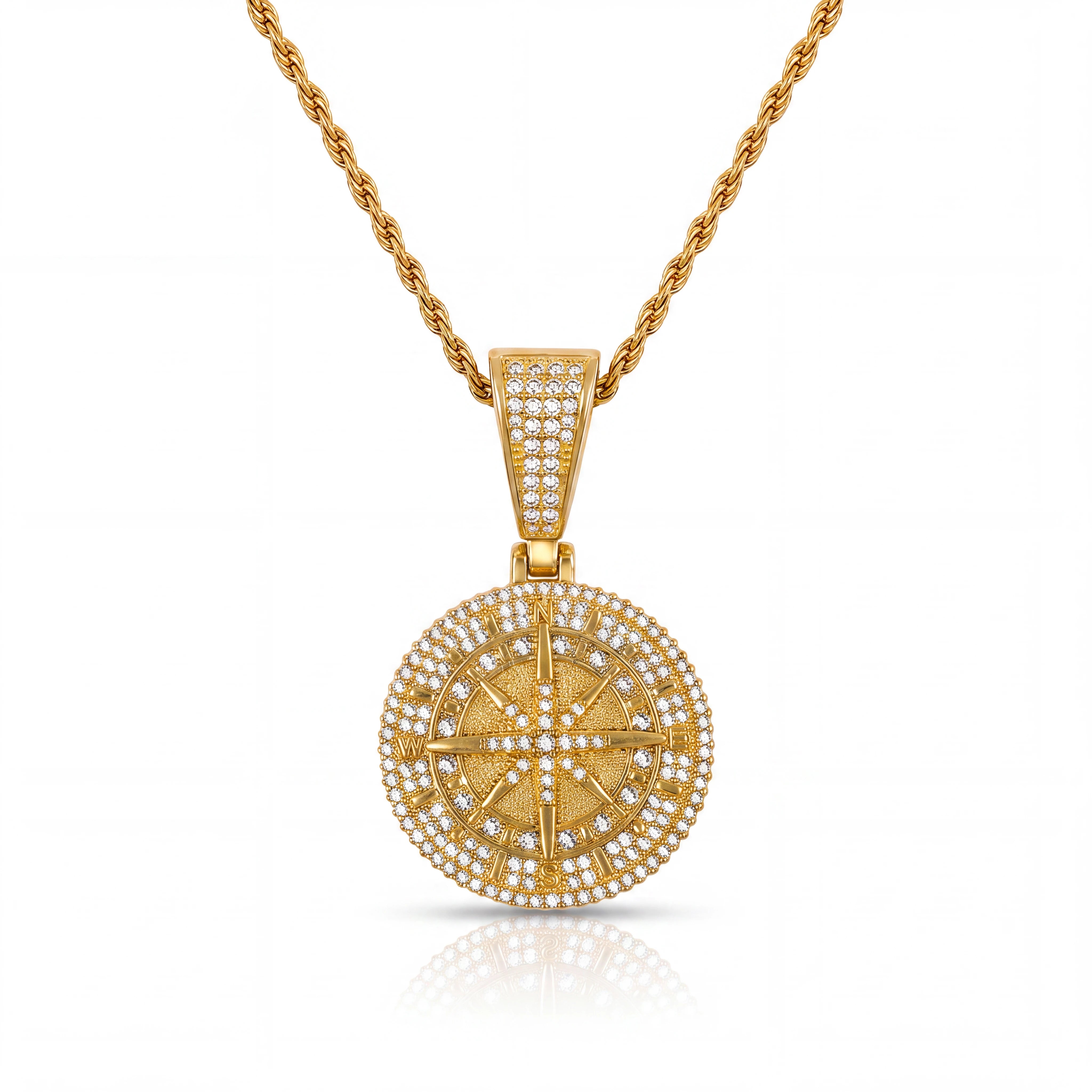 Iced Compass Pendant (Gold)