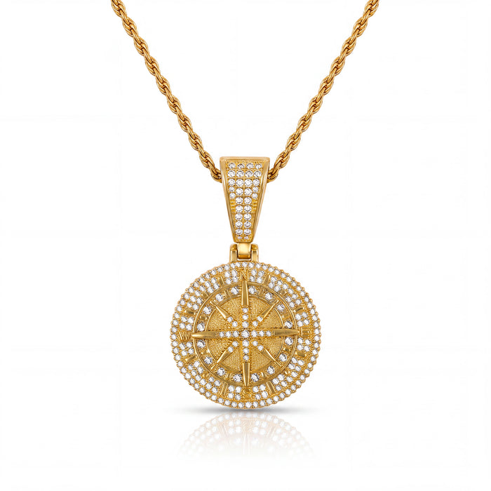 Iced Compass Pendant (Gold)