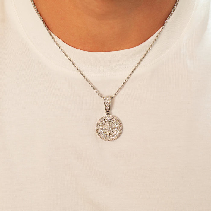 Iced Compass Pendant (Silver)