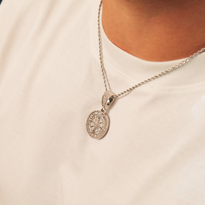 Iced Compass Pendant (Silver)