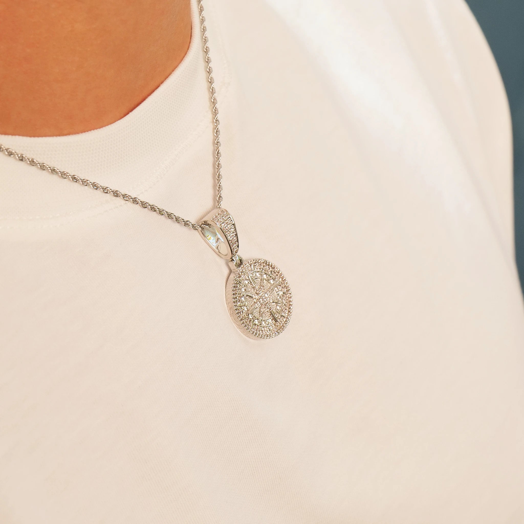 Iced Compass Pendant (Silver)