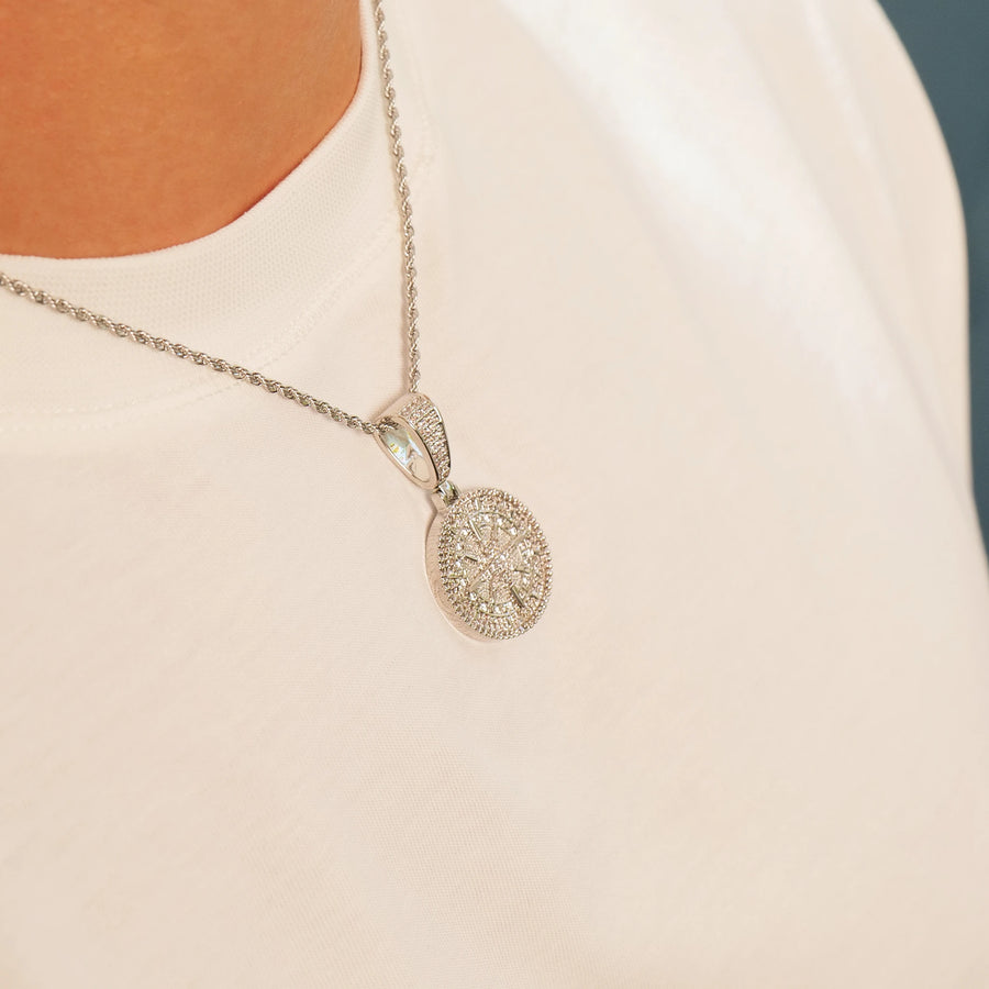 Iced Compass Pendant (Silver)