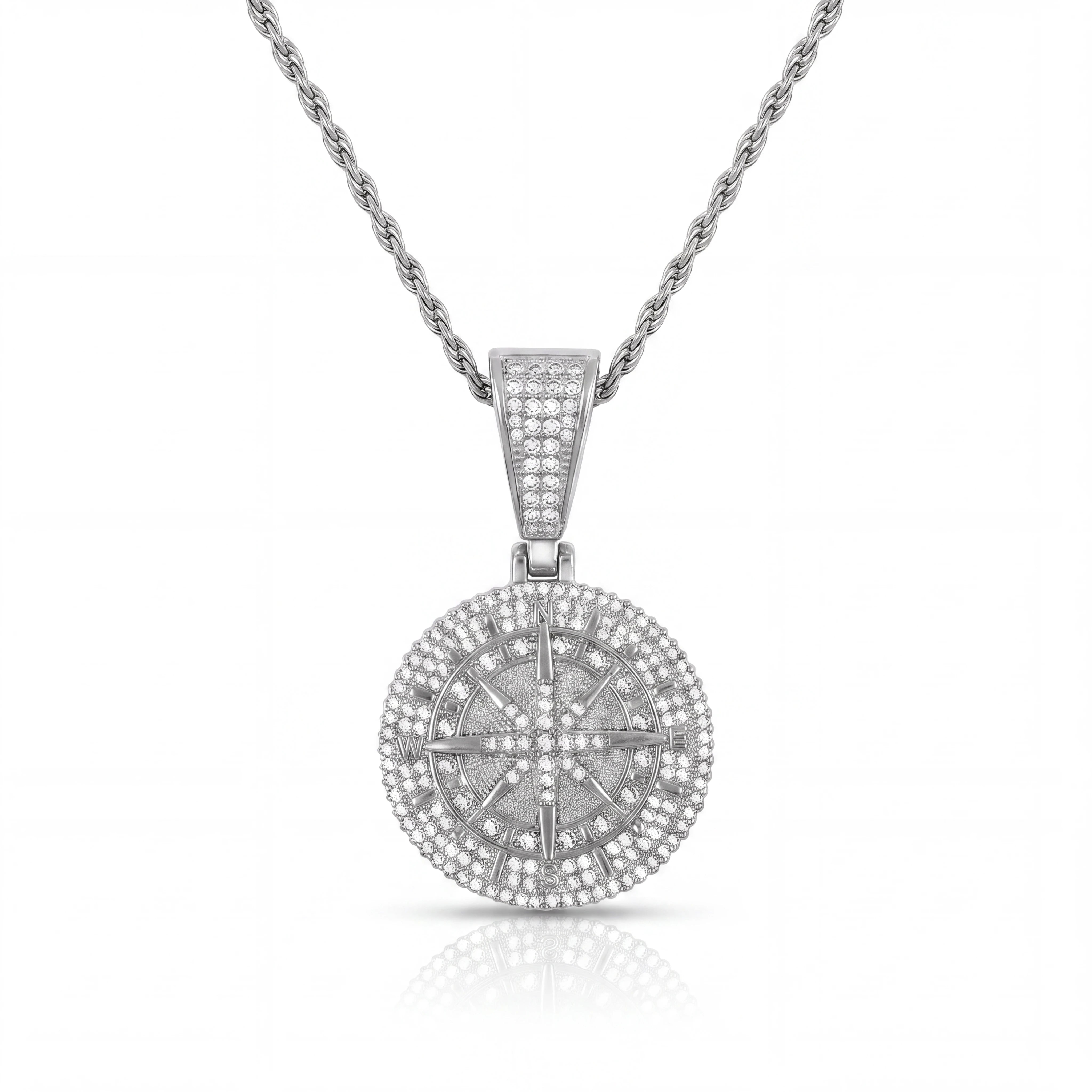 Iced Compass Pendant (Silver)