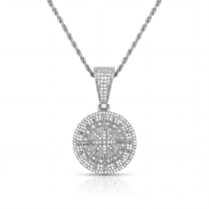 Iced Compass Pendant (Silver)