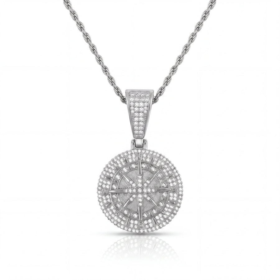 Iced Compass Pendant (Silver)