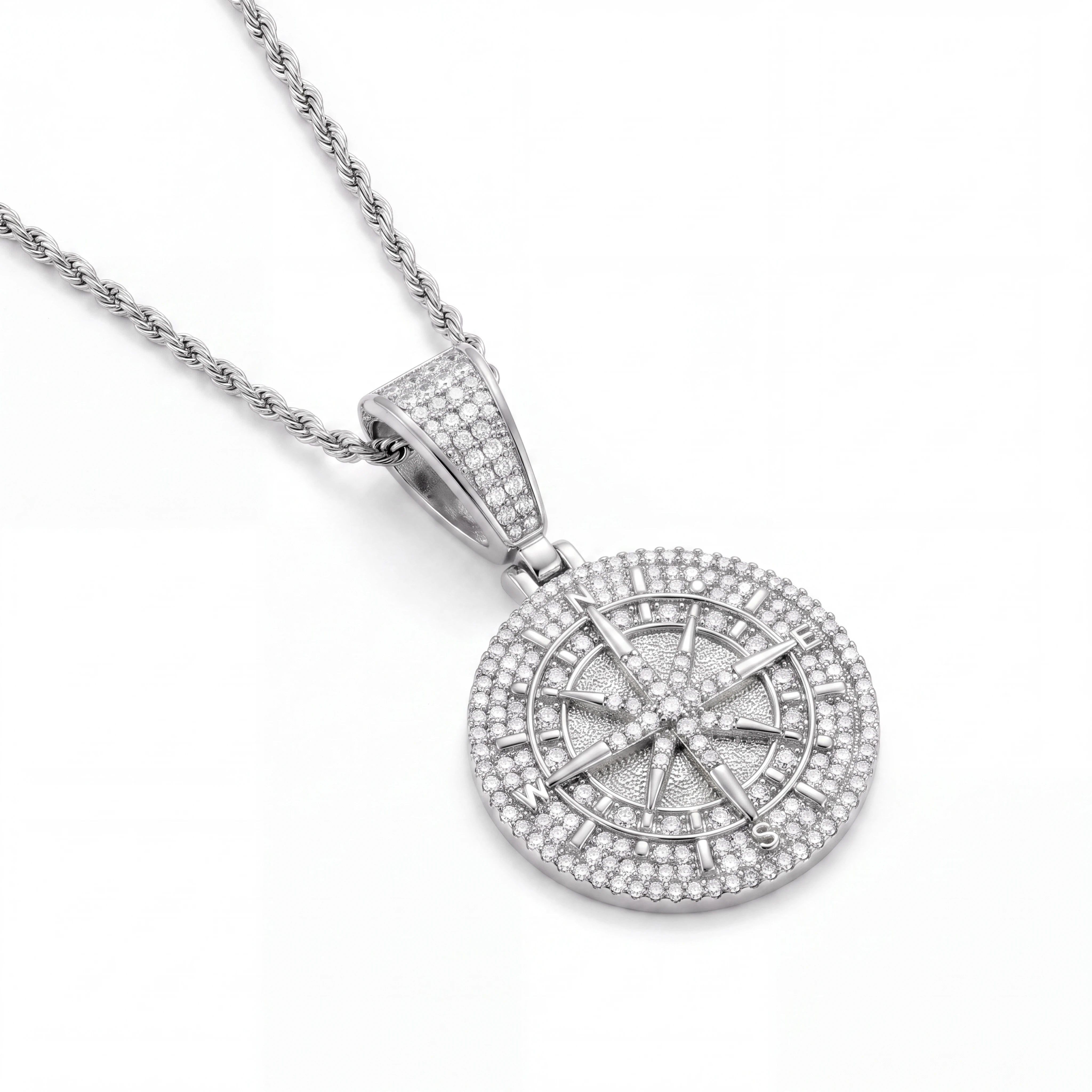 Iced Compass Pendant (Silver)