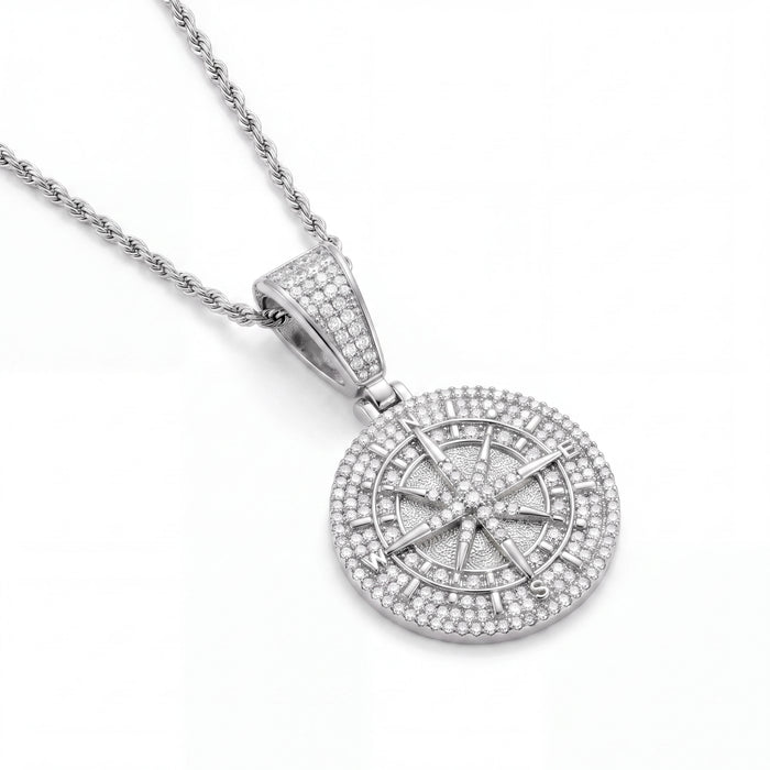 Iced Compass Pendant (Silver)