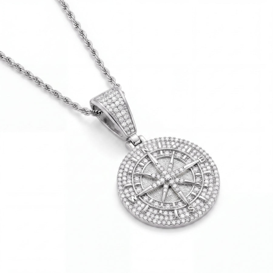 Iced Compass Pendant (Silver)