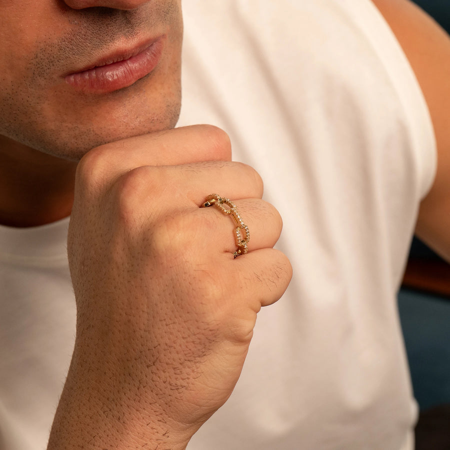 Iced Paperclip Ring (Gold)