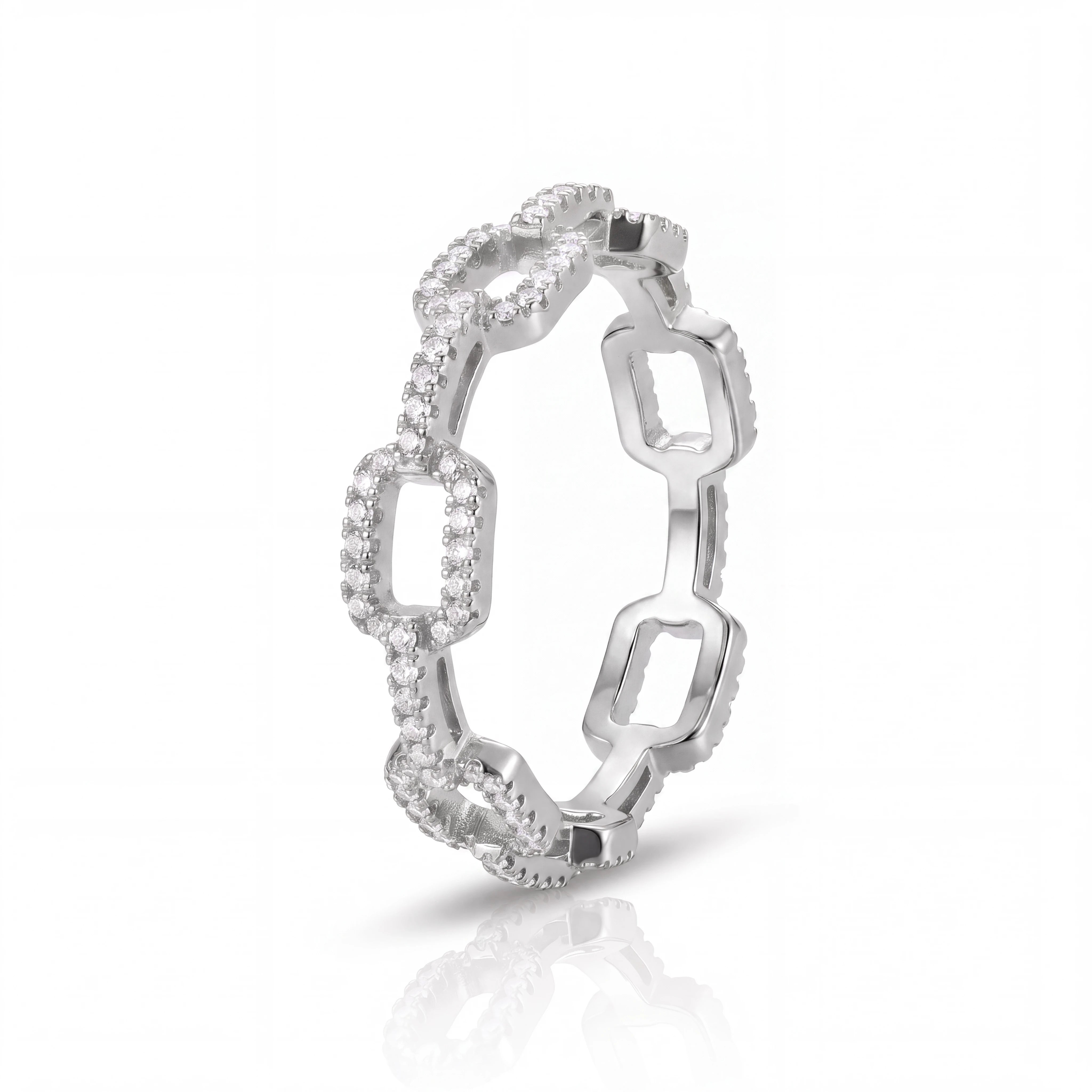 Iced Paperclip Ring (Silver)