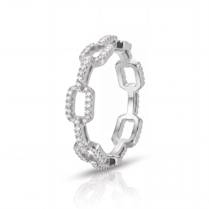 Iced Paperclip Ring (Silver)