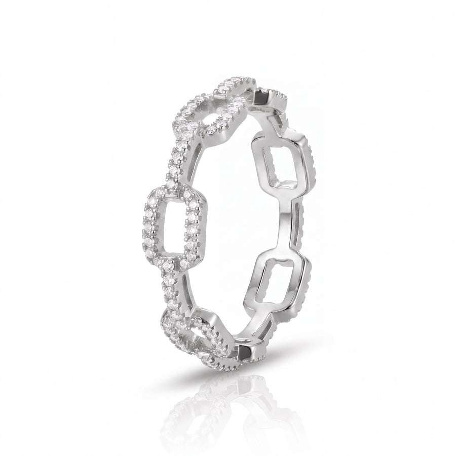 Iced Paperclip Ring (Silver)