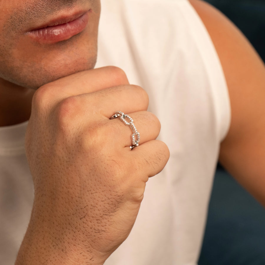Iced Paperclip Ring (Silver)