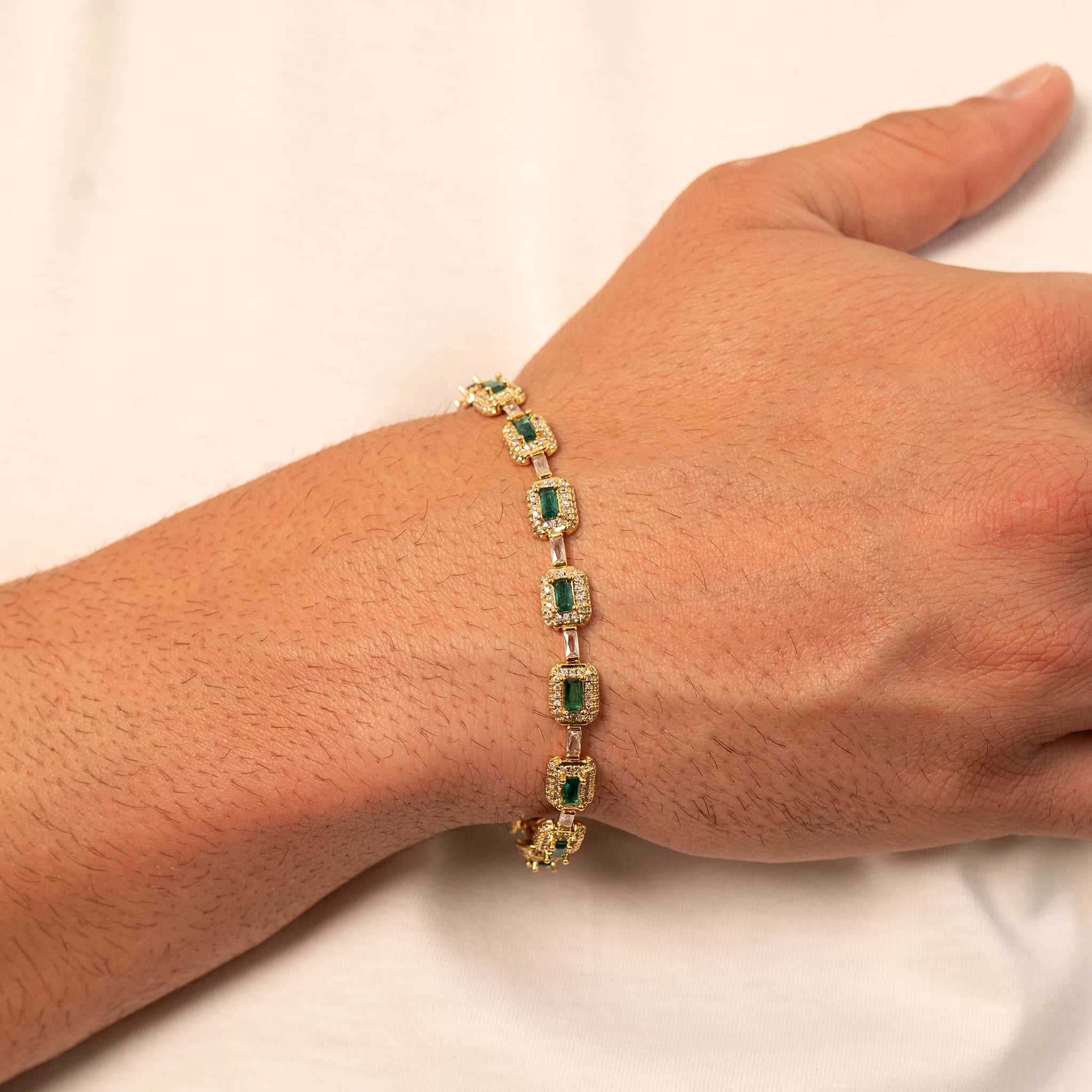 Emerald Green Iced Bracelet (Gold)