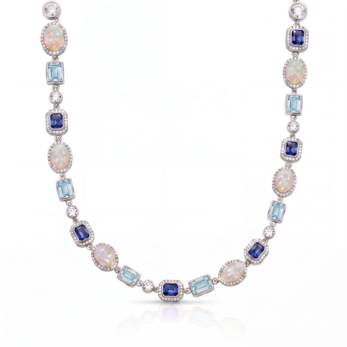 Blue Sapphire Gemstone Necklace (Silver)