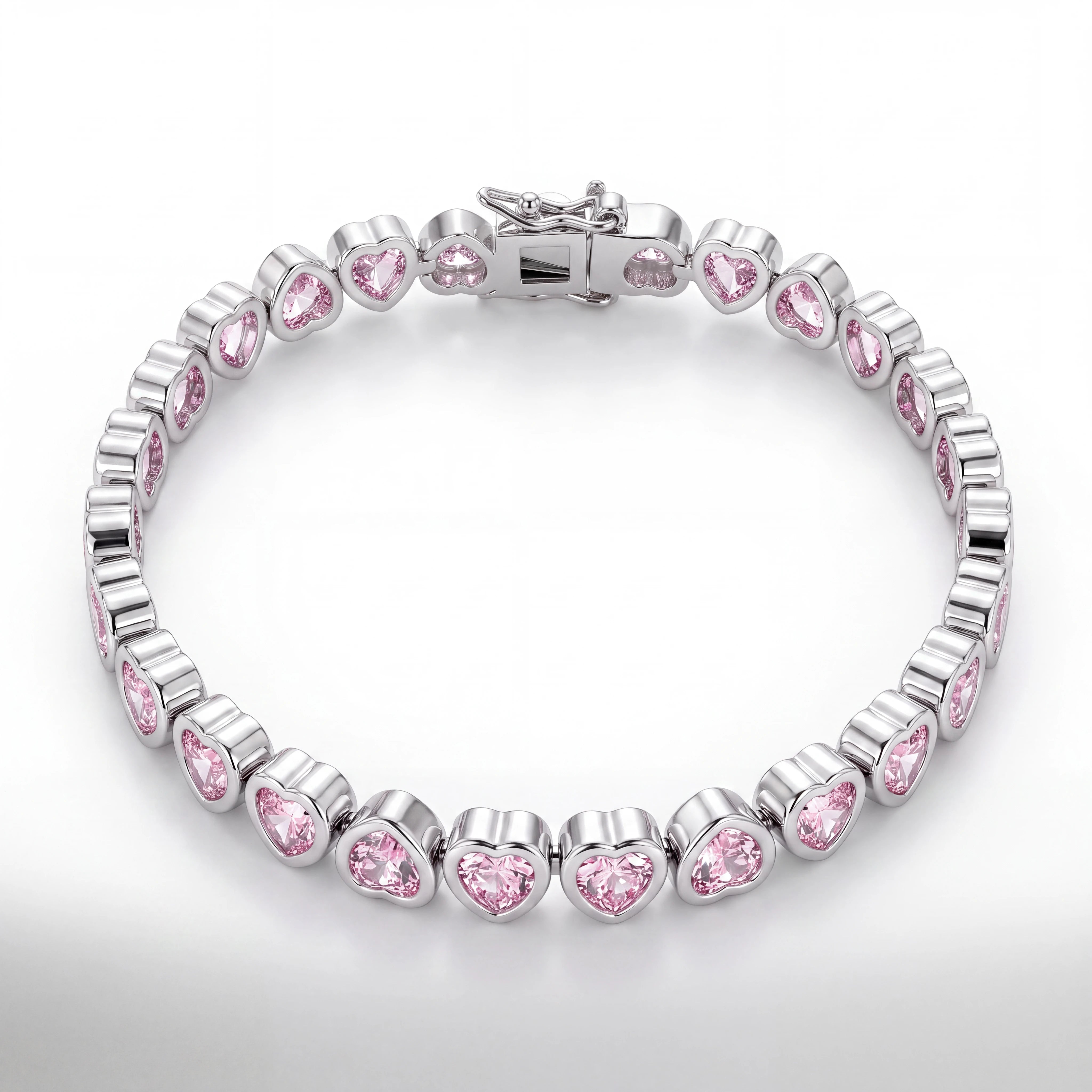 Pink Hearts Iced Bracelet (Silver)