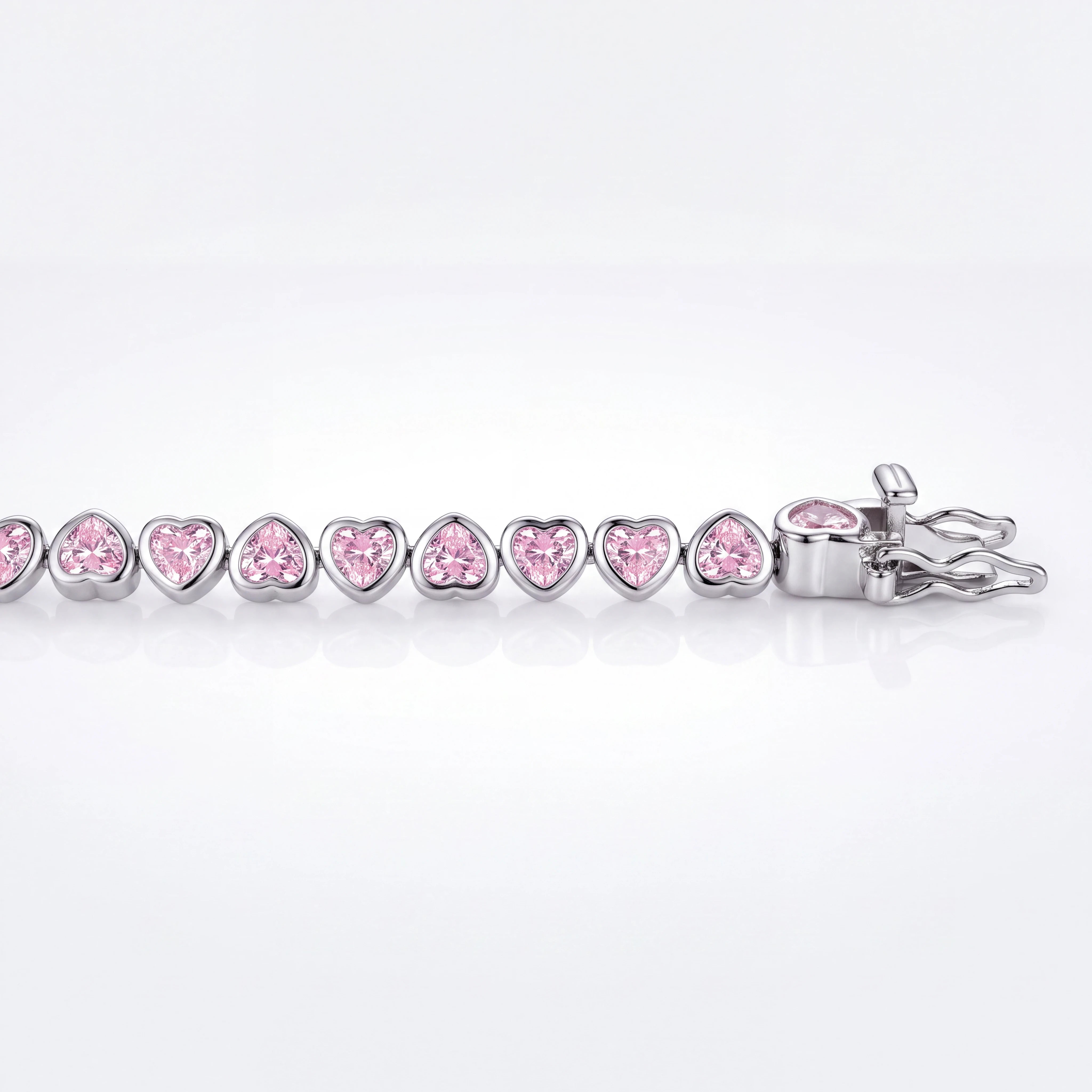 Pink Hearts Iced Bracelet (Silver)