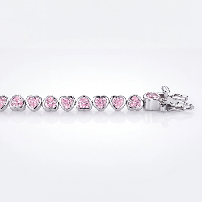 Pink Hearts Iced Bracelet (Silver)