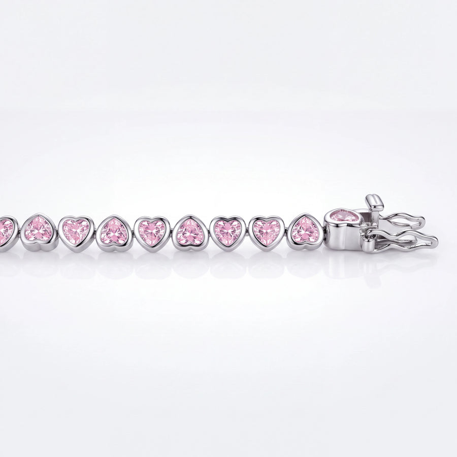 Pink Hearts Iced Bracelet (Silver)