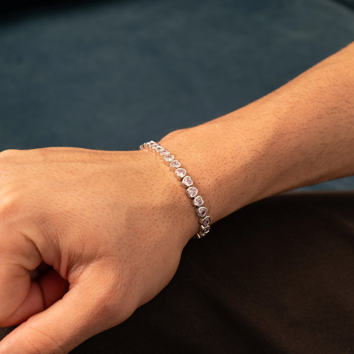 Pink Hearts Iced Bracelet (Silver)