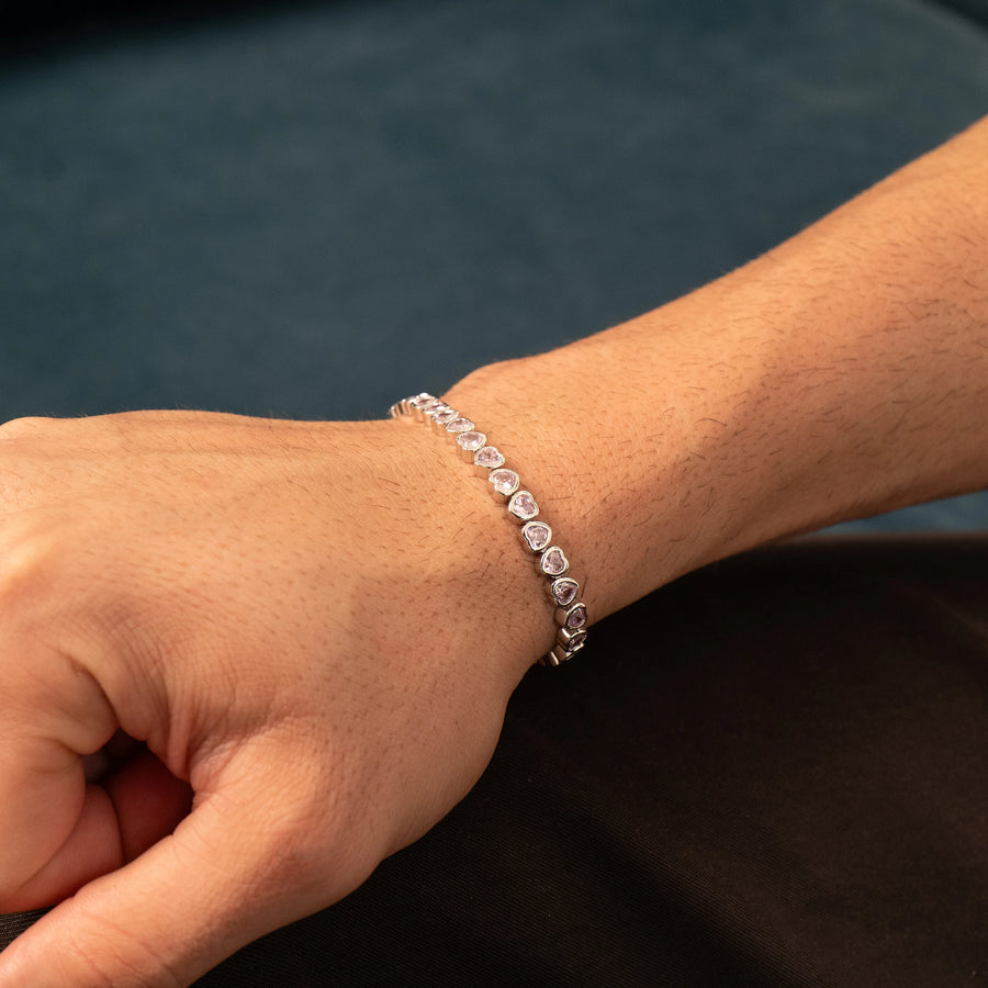 Pink Hearts Iced Bracelet (Silver)
