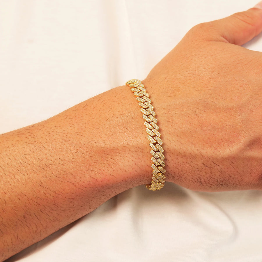 Prong Link Iced Cuban Bracelet (Gold)