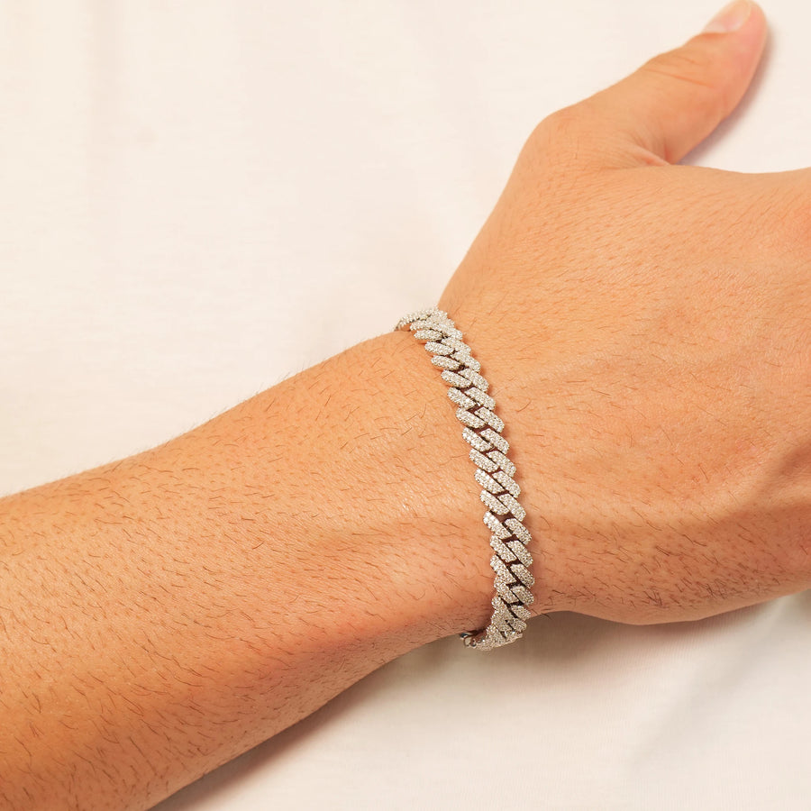 Prong Link Iced Cuban Bracelet (Silver)
