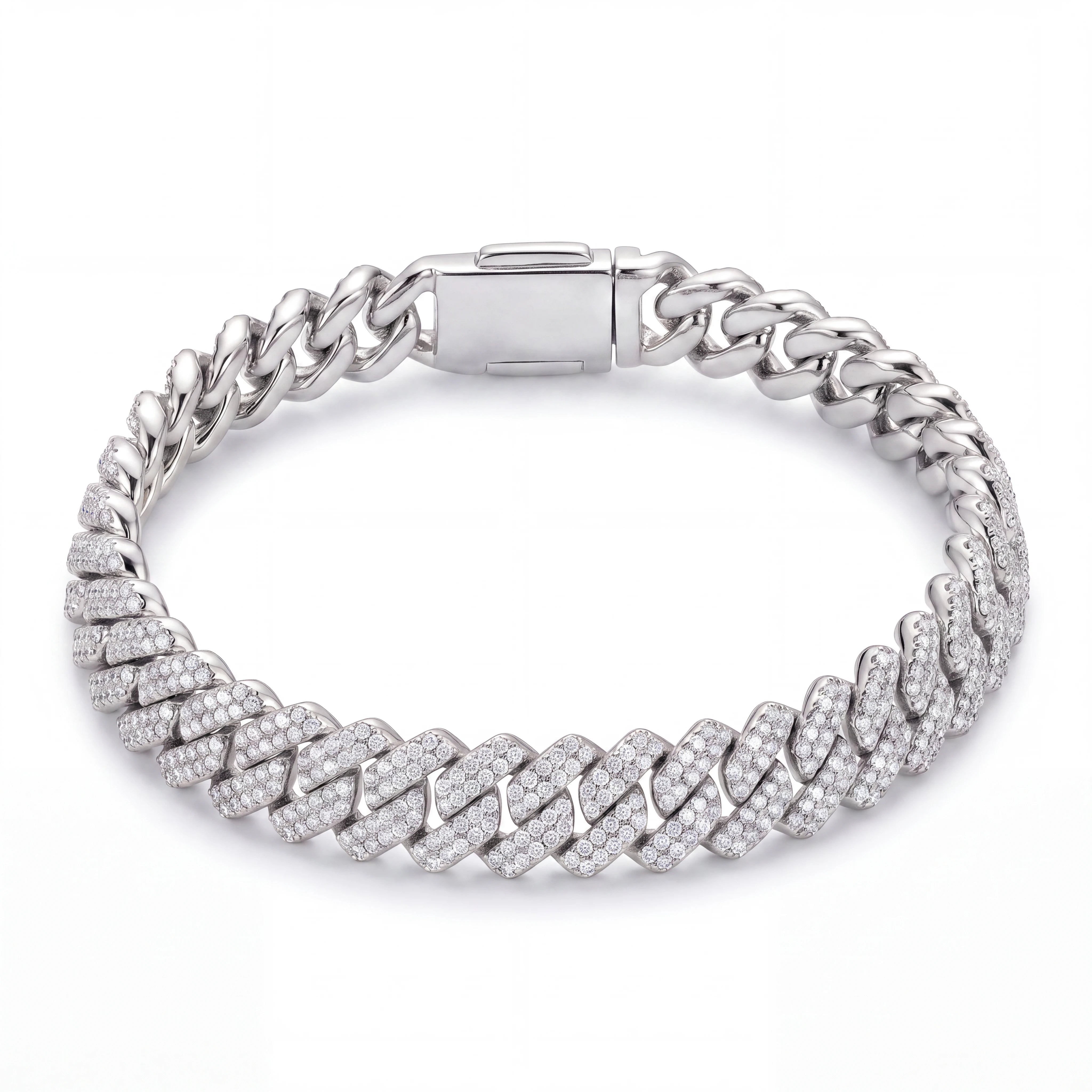 Prong Link Iced Cuban Bracelet (Silver)