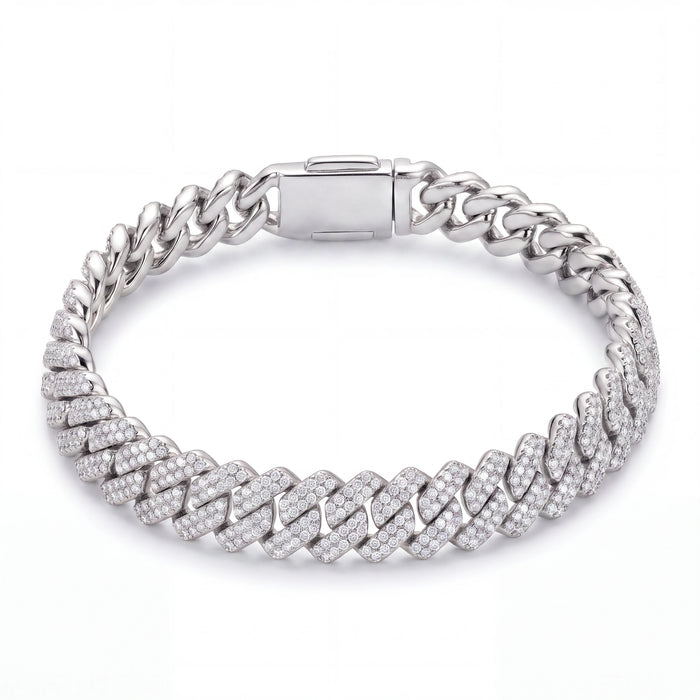 Prong Link Iced Cuban Bracelet (Silver)
