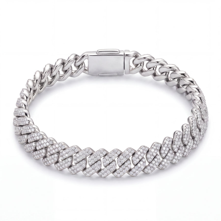 Prong Link Iced Cuban Bracelet (Silver)