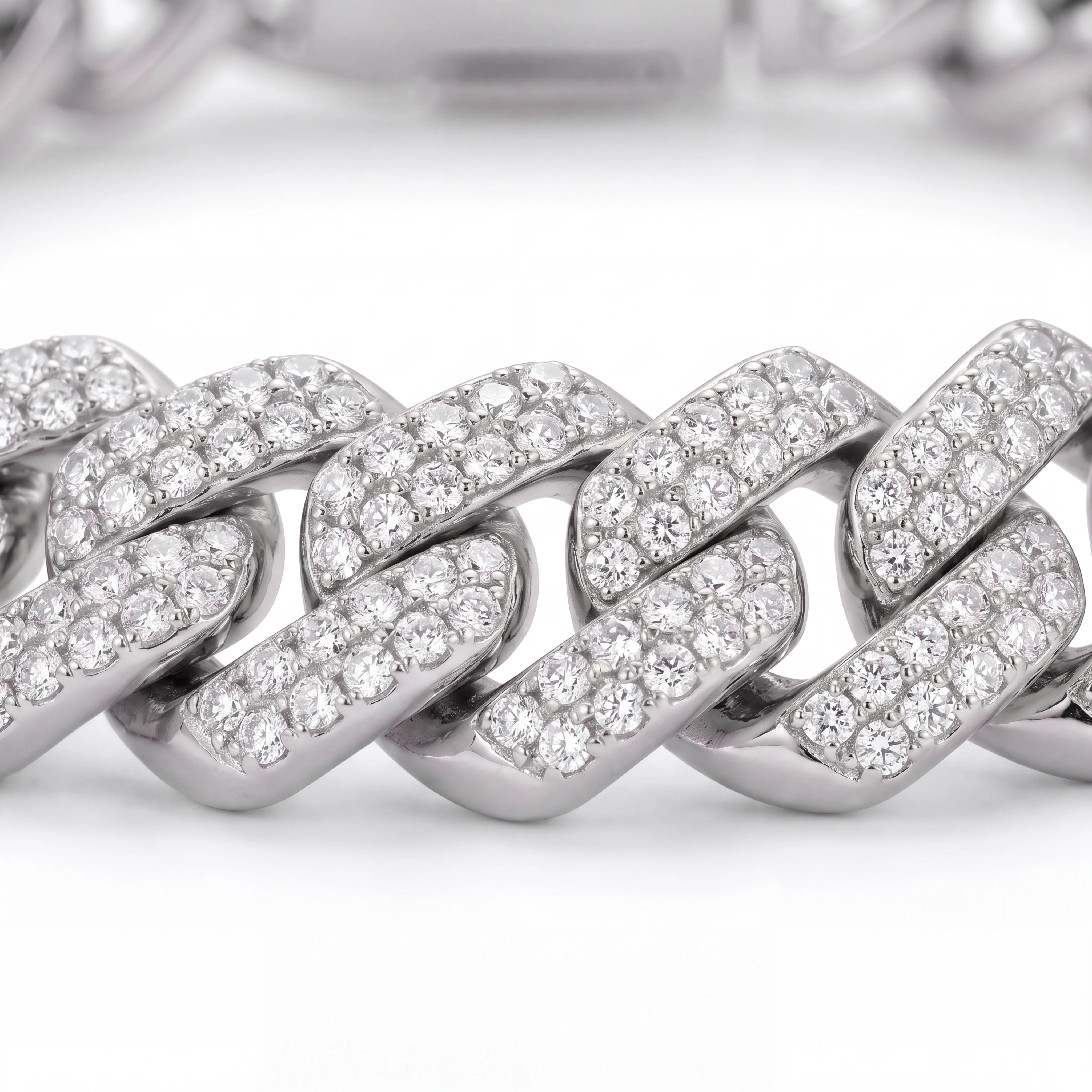 Prong Link Iced Cuban Bracelet (Silver)
