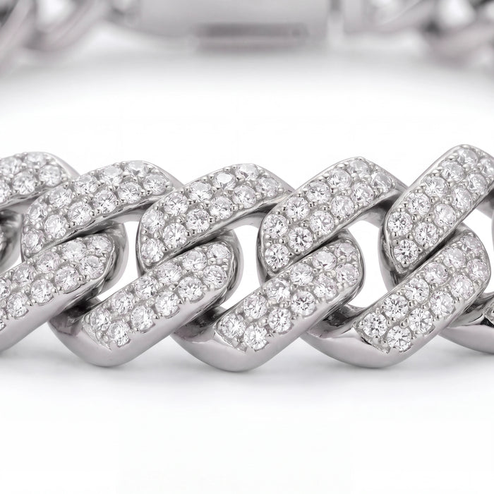 Prong Link Iced Cuban Bracelet (Silver)