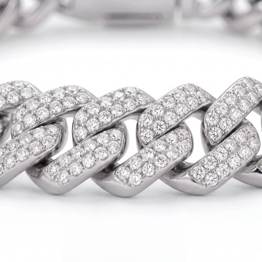 Prong Link Iced Cuban Bracelet (Silver)