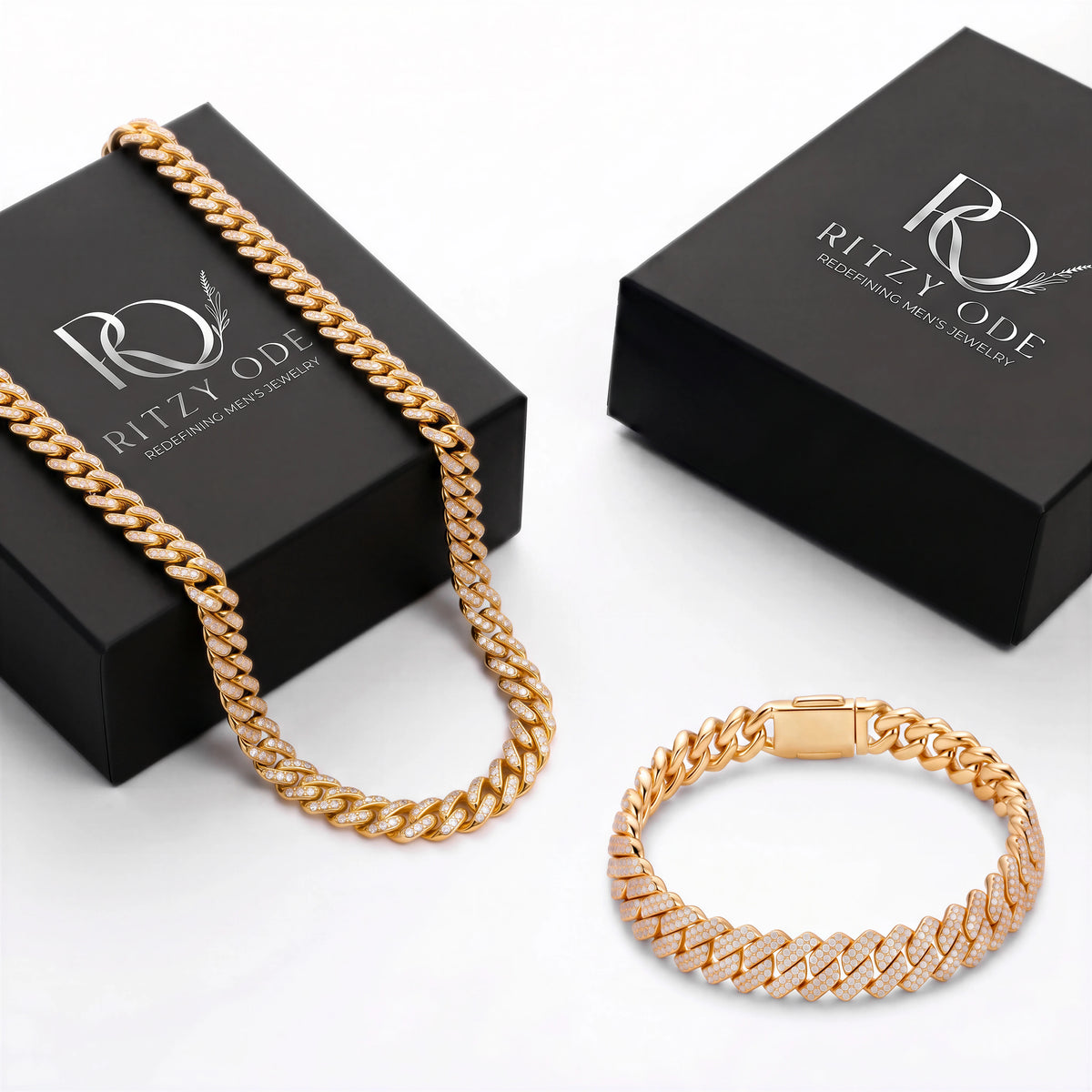 Prong Link Iced Cuban Set (Gold)