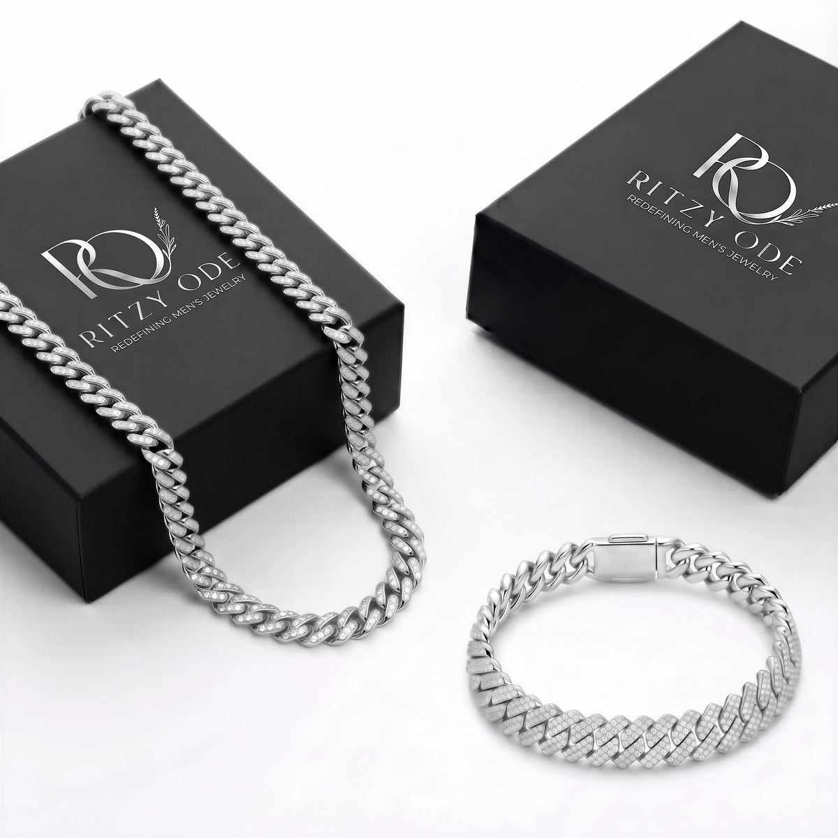 Prong Link Iced Cuban Set (Silver)